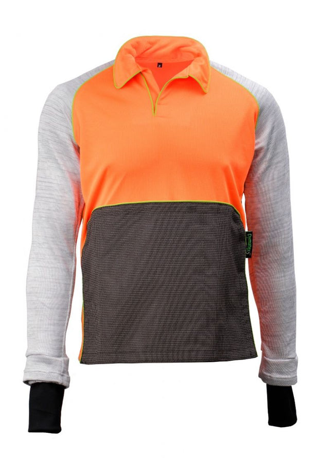 Front view of Hi Vis Dymaflex Cut Resistant Polo shirt